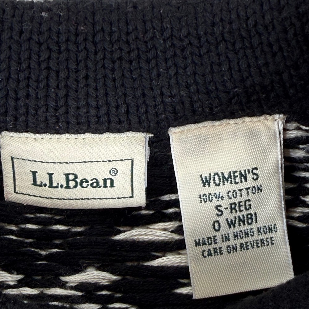 LL Bean Small Fair Isle Cardigan Sweater Cotton Nordic Black Red Cream READ - Picture 2 of 10